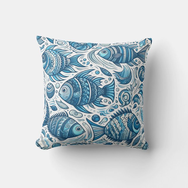 Coussin Motif de poisson bleu (Recto)