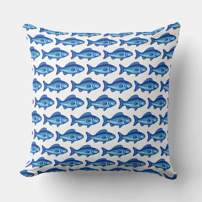 Coussin Motif de poisson - bleu marine et bleu glace sur b (Recto)
