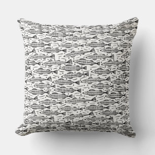 Coussin Motif de poisson noir sur blanc