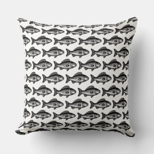 Coussin Motif de poisson - Noir sur blanc
