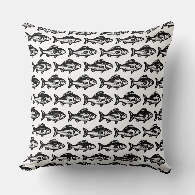 Coussin Motif de poisson - Noir sur blanc (Recto)