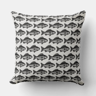 Coussin Motif de poisson - Noir sur gris clair