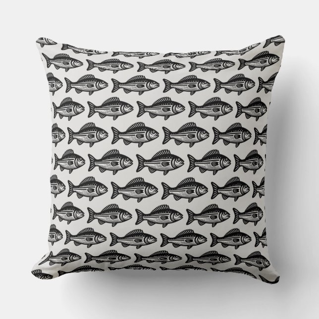 Coussin Motif de poisson - Noir sur gris clair (Recto)