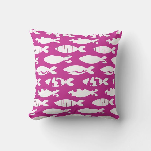 Coussin Motif de poisson rose blanc (Recto)