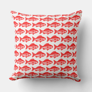 Coussin Motif de poisson - Rouge sur blanc