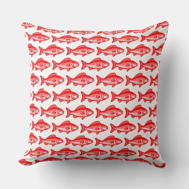 Coussin Motif de poisson - Rouge sur blanc (Recto)