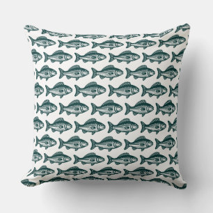 Coussin Motif de poisson - Vert foncé sur blanc