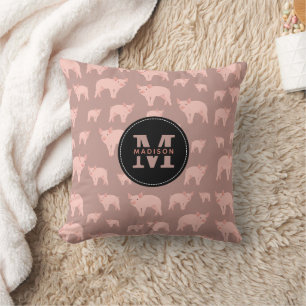 Coussin Motif de porc rose mou monogramme