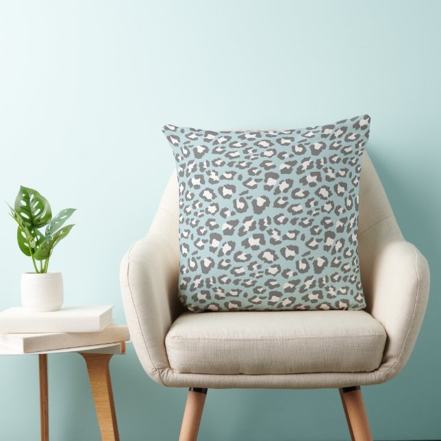 Coussin Motif de Poster de animal Leopard Spots bleu pâle  (Chaise)