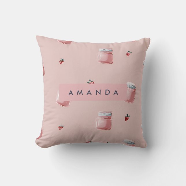 Coussin Motif de pot de fraise rose mignon personnalisé (Recto)