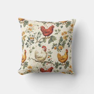 Coussin Motif de poulet à l'inspiration ferme pour des esp
