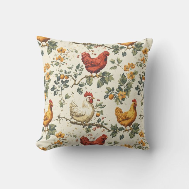 Coussin Motif de poulet à l'inspiration ferme pour des esp (Recto)