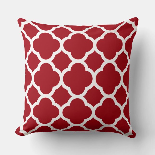 Coussin Motif de Quatrefoil blanc et rouge canneberge (Recto)