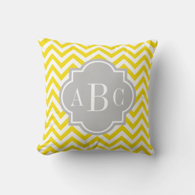 Coussin Motif de quatrefoil gris et jaune chic (Recto)