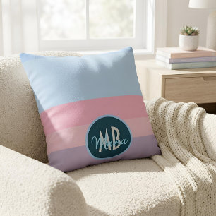 Coussin Motif de rayures à dégradé pastel moderne avec nom