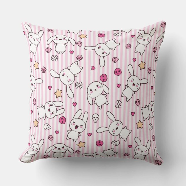 Coussin motif de rayures de kawaii (Recto)