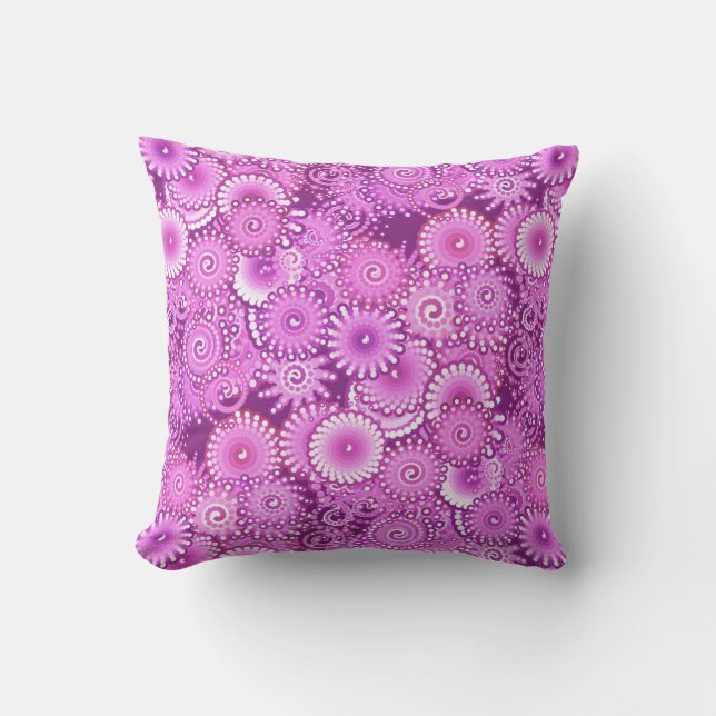 Coussin Motif de remous de fractale, nuances de prune et (Recto)