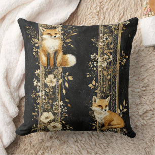 Coussin Motif de renard botanique noir et or de luxe (2)