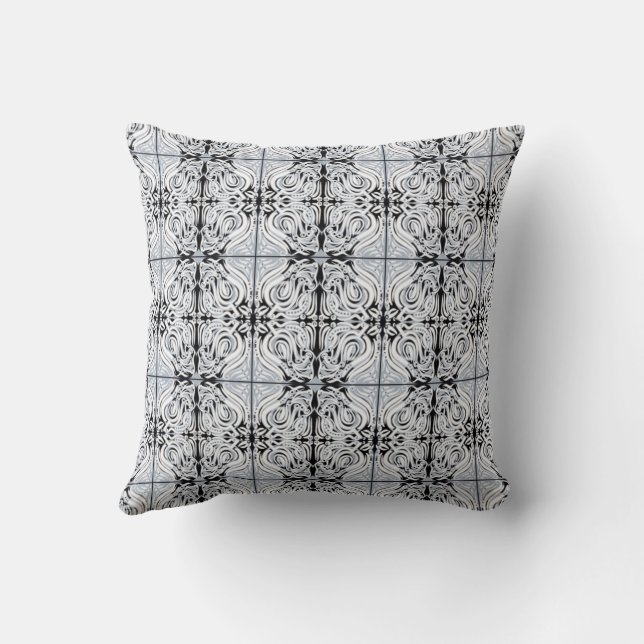 Coussin Motif de répétition Abstrait gris noir blanc (Verso)