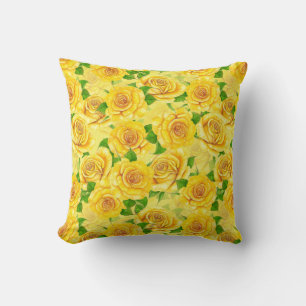 Coussin Motif de rose d'aquarelle jaune