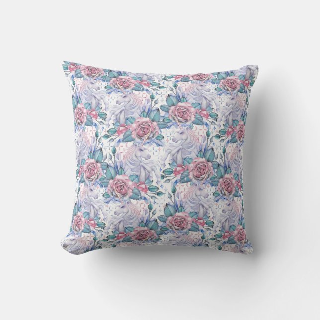 Coussin Motif de rose de rose et de bleu (Recto)