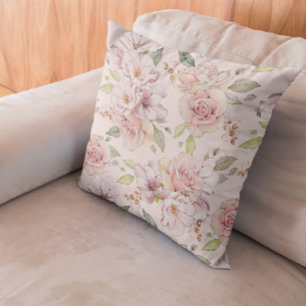Coussin Motif de roses vintage rose pastel