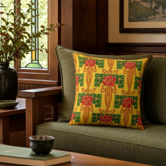 Coussin Motif de rosier de style Arts & Crafts (Créateur téléchargé)