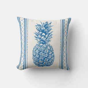 Coussin Motif de silhouette d'ananas bleu et blanc