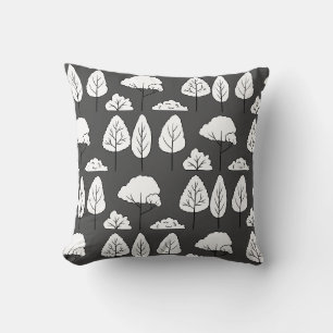 Coussin Motif de silhouettes d'arbres blancs sur gris