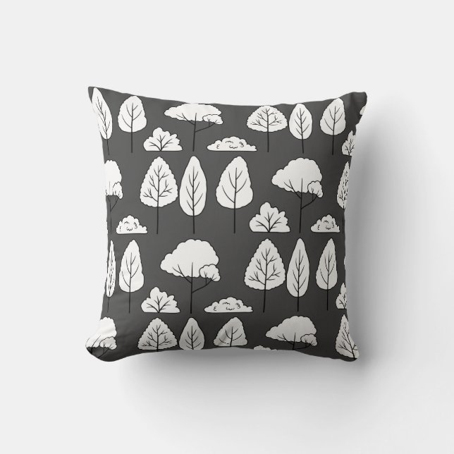 Coussin Motif de silhouettes d'arbres blancs sur gris  (Recto)