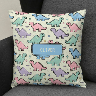 Coussin Motif de silhouettes de dinosaures pixelisés de l'