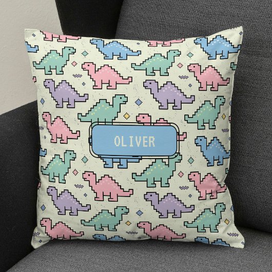 Coussin Motif de silhouettes de dinosaures pixelisés de l'