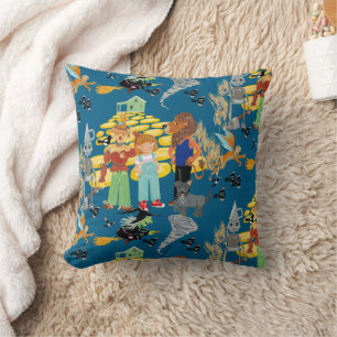 Coussin Motif de sorcière, épouvantail et lion méchant