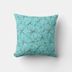 Coussin Motif de Spoutnik de la moitié du siècle, bleu d
