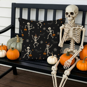 Coussin Motif de squelette dansant Halloween mignon Noir
