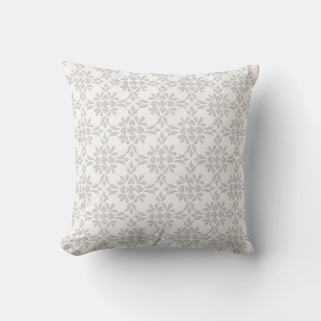 Coussin Motif de style damassé gris et blanc (Recto)