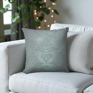 Coussin Motif de style damassé gris sarcelle poussiéreux