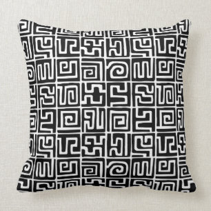 Coussin Motif de style Kuba 071019 - Noir et blanc