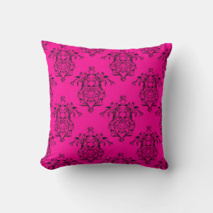 Coussin Motif de style vintage en damas rose et noir