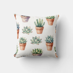 Coussin Motif de succulentes à l'aquarelle
