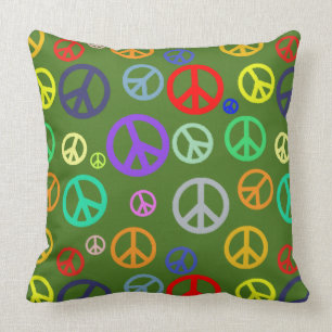 Coussin Motif de symbole de paix multicolore riche vibrant