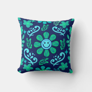 Coussin Motif de symbole floral et solaire de style rétro