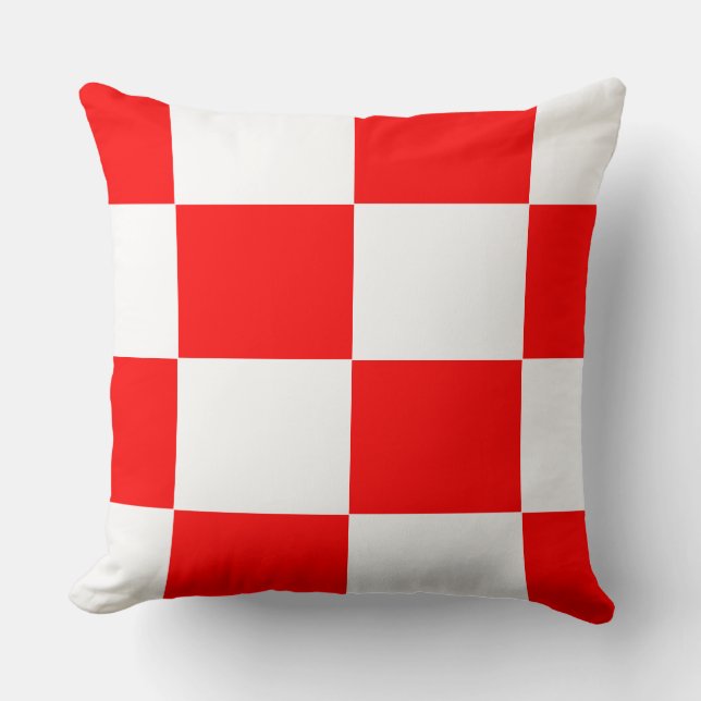 Coussin motif de tableau à chèques rouge et blanc (Recto)