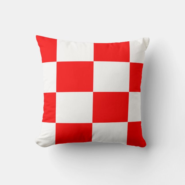 Coussin motif de tableau à chèques rouge et blanc (Recto)