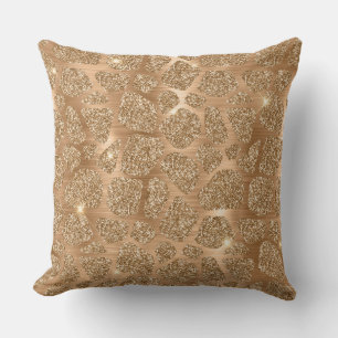 Coussin Motif de taches de girafe sauvage pailleté or élég
