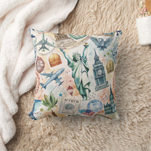 Coussin Motif de timbre de voyage du monde vintage (6)