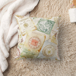 Coussin Motif de timbre de voyage vintage World (7)