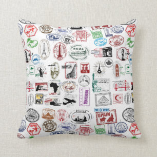 Coussin Motif de timbres de voyage
