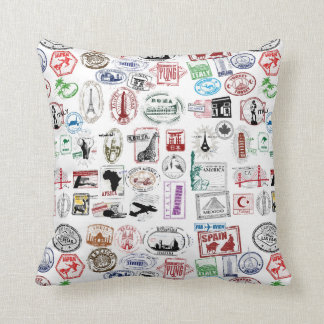 Coussin Motif de timbres de voyage
