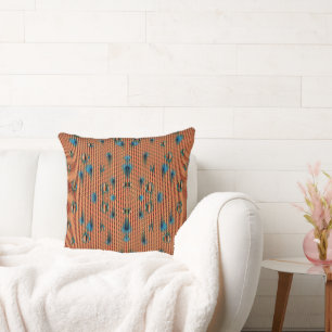 Coussin Motif de tissu orange et bleu brûlé